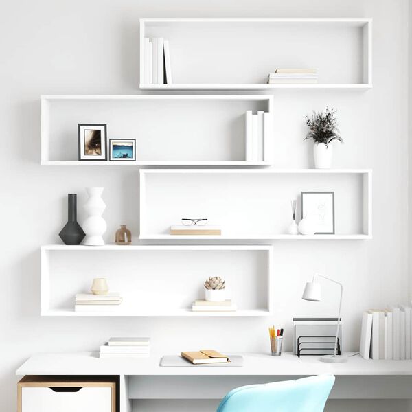 vidaXL N&aacute;stěnn&eacute; obd&eacute;ln&iacute;kov&eacute; police 4 ks b&iacute;l&eacute; 100 x 15 x 30 cm kompozit