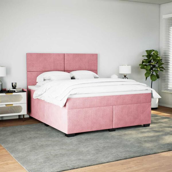 vidaXL Box spring postel s matrac&iacute; růžov&aacute; 180x200 cm samet