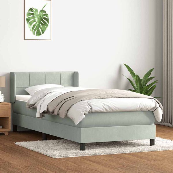 vidaXL Box spring postel s matrac&iacute; světle &scaron;ed&aacute; 80x220 cm samet