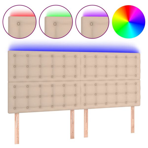 vidaXL Čelo postele s LED cappuccino 180x5x118/128 cm uměl&aacute; kůže