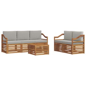 vidaXL Sedac&iacute; soupravy s pol&scaron;t&aacute;řem 6 pcs Př&iacute;rodn&iacute; a světle &scaron;ed&aacute;