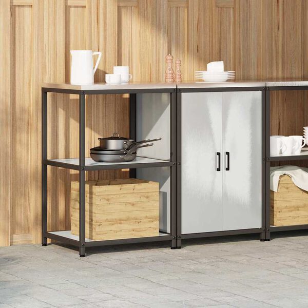 vidaXL Kuchyňsk&aacute; skladovac&iacute; sada s polic&iacute; 2 pcs Stř&iacute;brn&aacute; Nerezov&aacute; ocel