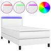 vidaXL Box spring postel s matrac&iacute; a LED b&iacute;l&aacute; 100x200 cm uměl&aacute; kůže