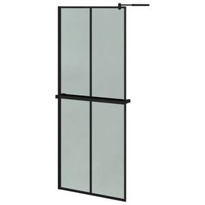 vidaXL Z&aacute;stěna do průchoz&iacute; sprchy s polic&iacute; čern&aacute; 80x195 cm ESG/hlin&iacute;k