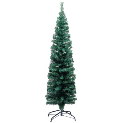 vidaXL Úzký umělý vánoční stromek s LED a stojanem zelený 150 cm PVC