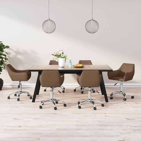 vidaXL Otočn&eacute; j&iacute;deln&iacute; židle 6 ks hněd&eacute; textil