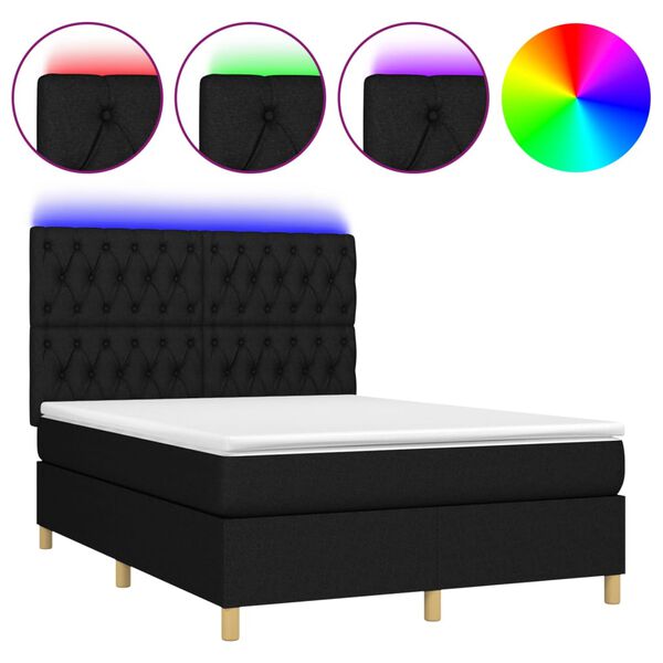 vidaXL Box spring postel s matrac&iacute; a LED čern&aacute; 140x190 cm textil