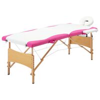 vidaXL Skládací masážní stůl 2 zóny dřevěný bílý a růžový