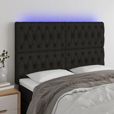vidaXL Čelo postele s LED černé 144x7x118/128 cm textil