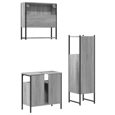 vidaXL 3dílný set koupelnového nábytku šedý sonoma kompozitní dřevo
