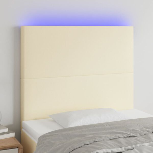vidaXL Čelo postele s LED kr&eacute;mov&eacute; 100x5x118/128 cm uměl&aacute; kůže