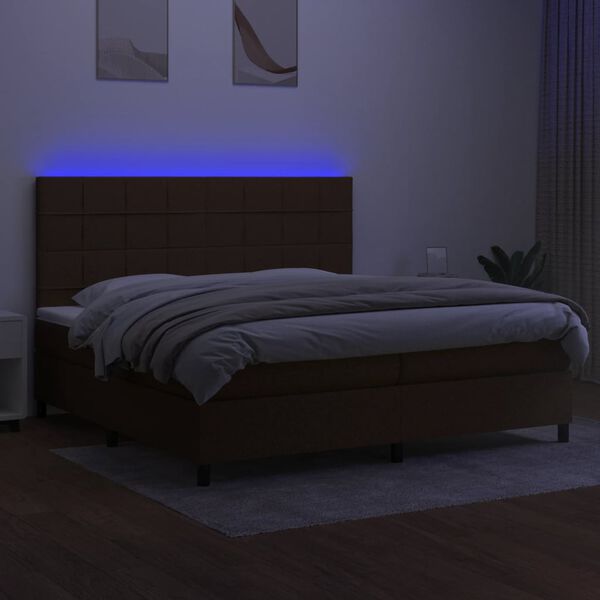 vidaXL Box spring postel s matrac&iacute; a LED tmavě hněd&aacute; 200x200 cm textil