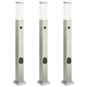 vidaXL Sloupkov&aacute; světla se senzorem a z&aacute;suvkou 3 ks 80 cm nerezov&aacute; ocel IP44