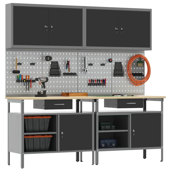 vidaXL Sada pracovn&iacute;ho stolu 8 pcs Čern&aacute; Pr&aacute;&scaron;kově lakovan&aacute; ocel