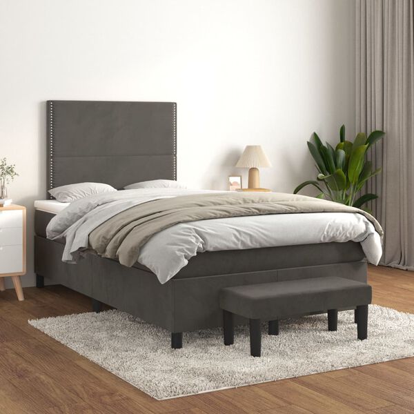 vidaXL Box spring postel s matrac&iacute; tmavě &scaron;ed&aacute; 120 x 200 cm samet