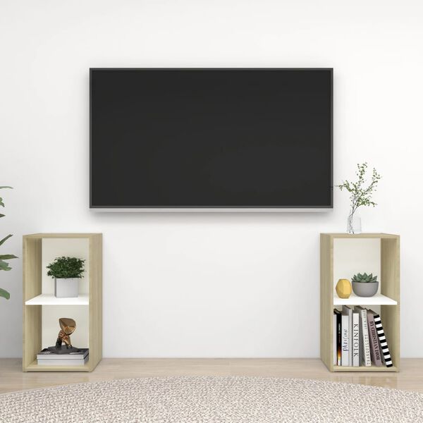 vidaXL TV skř&iacute;ňky 2 ks b&iacute;l&eacute; a dub sonoma 72x35x36,5cm kompozitn&iacute; dřevo