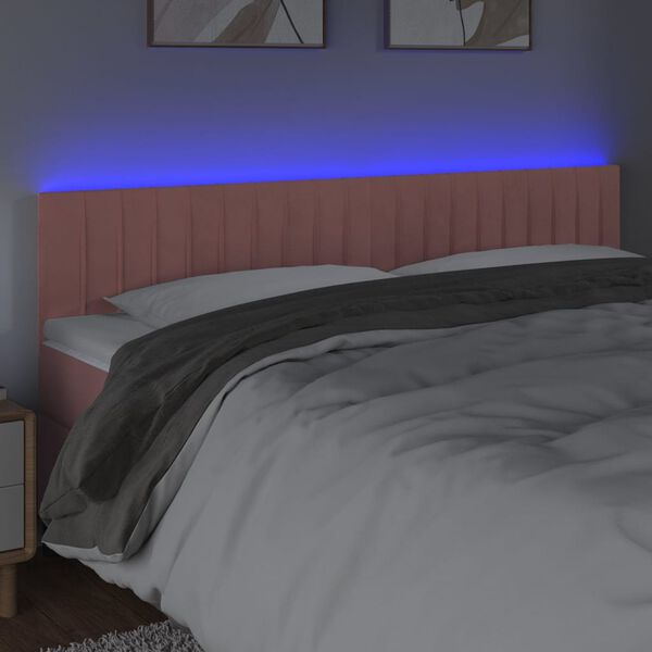 vidaXL Čelo postele s LED růžov&eacute; 180x5x78/88 cm samet