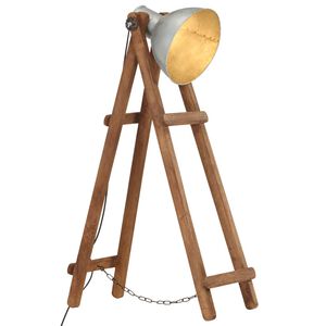 vidaXL Stojac&iacute; lampa stř&iacute;brn&aacute; masivn&iacute; mangovn&iacute;kov&eacute; dřevo