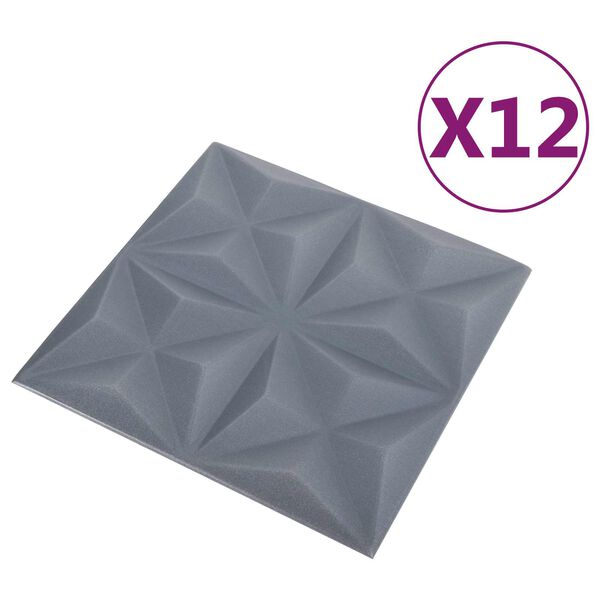 vidaXL N&aacute;stěnn&eacute; panely 12 pcs Origami &scaron;ed&aacute; 50 x 50 cm XPS pěna