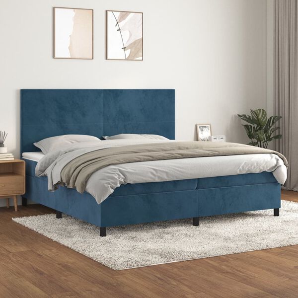 vidaXL Box spring postel s matrac&iacute; tmavě modr&aacute; 200x200 cm samet