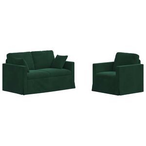 vidaXL Set pohovek 2 ks Tmavě zelen&aacute; samet