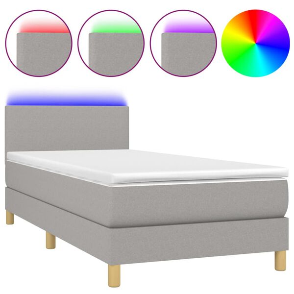 vidaXL Box spring postel s matrac&iacute; a LED světle &scaron;ed&aacute; 100x200 cm textil