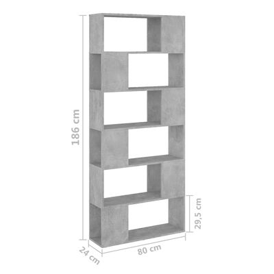 vidaXL Knihovna / dělicí stěna betonově šedá 80 x 24 x 186 cm dřevotříska