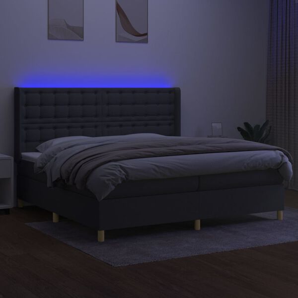 vidaXL Box spring postel s matrac&iacute; a LED tmavě &scaron;ed&aacute; 200x200 cm textil
