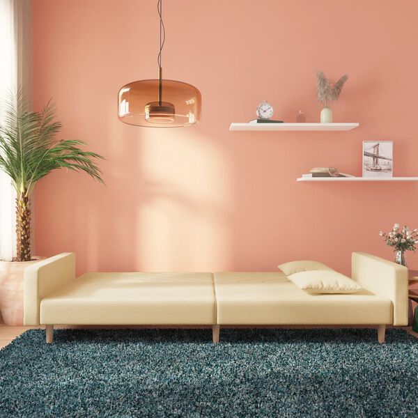 vidaXL 2místná rozkládací pohovka se 2 polštáři krémová textil