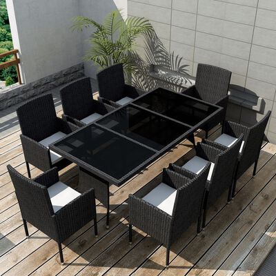 vidaXL 9dílný zahradní jídelní set s poduškami polyratan černý