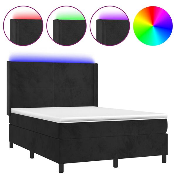 vidaXL Box spring postel s matrac&iacute; a LED čern&aacute; 140x200 cm samet