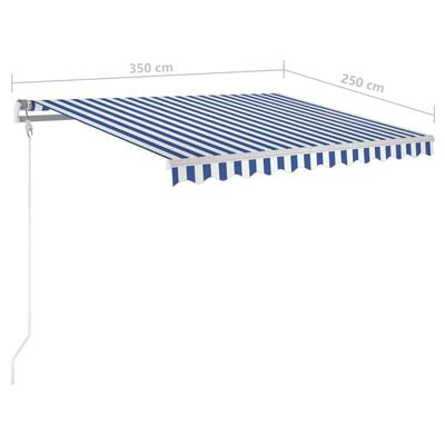 vidaXL Ručně zatahovací markýza se sloupky 3,5 x 2,5 m modrobílá