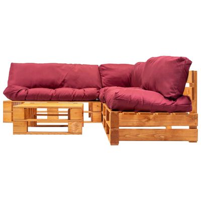 vidaXL 4dílná zahradní sedací souprava z palet červené podušky dřevo