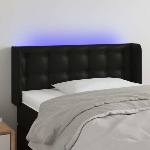 vidaXL Čelo postele s LED čern&eacute; 83 x 16 x 78/88 cm uměl&aacute; kůže