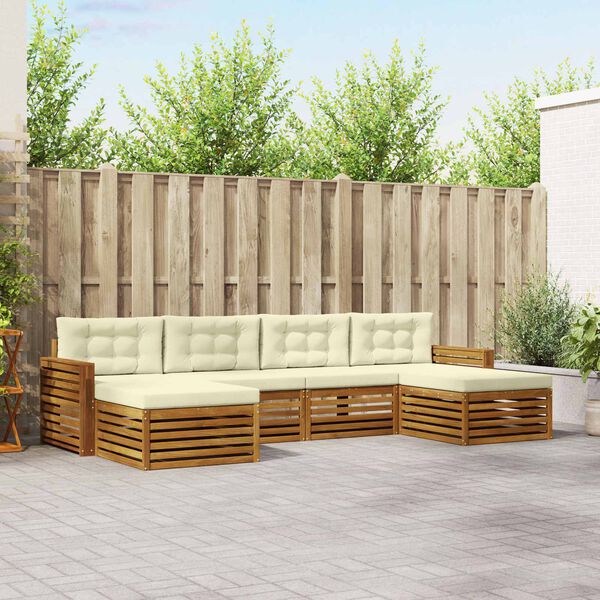 vidaXL Sedac&iacute; soupravy 6 pcs Přirozen&aacute; a Kr&eacute;mov&aacute; Masivn&iacute; ak&aacute;tov&eacute; dřevo