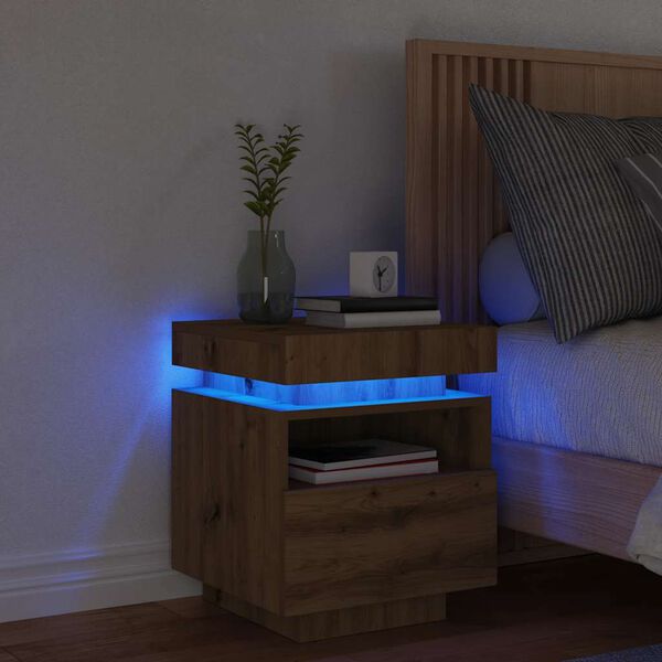 vidaXL Nočn&iacute; stolek s LED osvětlen&iacute;m dub artisan 40 x 39 x 48,5 cm