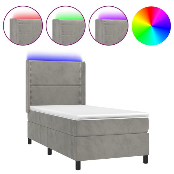 vidaXL Box spring postel s matrac&iacute; a LED světle &scaron;ed&aacute; 90x190 cm samet