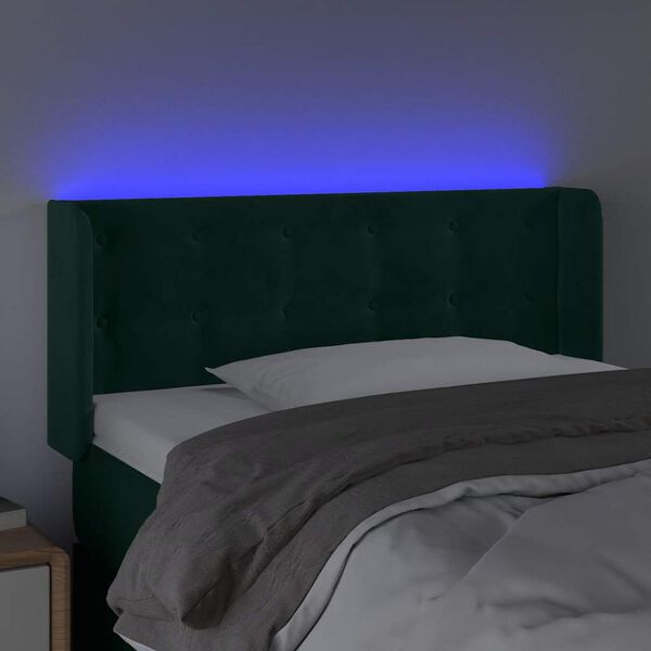 vidaXL Čelo postele s LED tmavě zelen&eacute; 103 x 16 x 78/88 cm samet