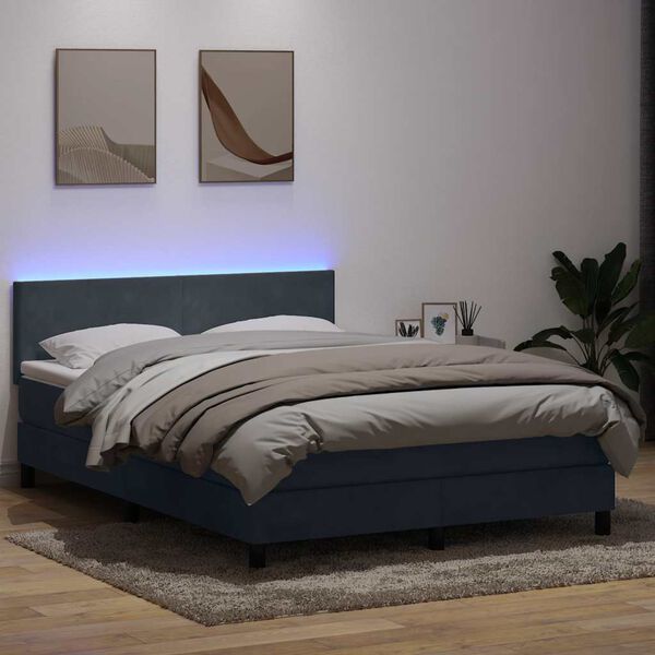 vidaXL Box spring postel s matrac&iacute; a LED tmavě &scaron;ed&aacute; 140x210 cm samet
