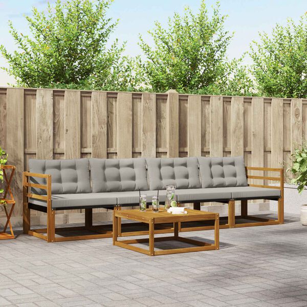 vidaXL Venkovn&iacute; pohovkov&aacute; souprava 5 pcs Př&iacute;rodn&iacute; a světle &scaron;ed&aacute;