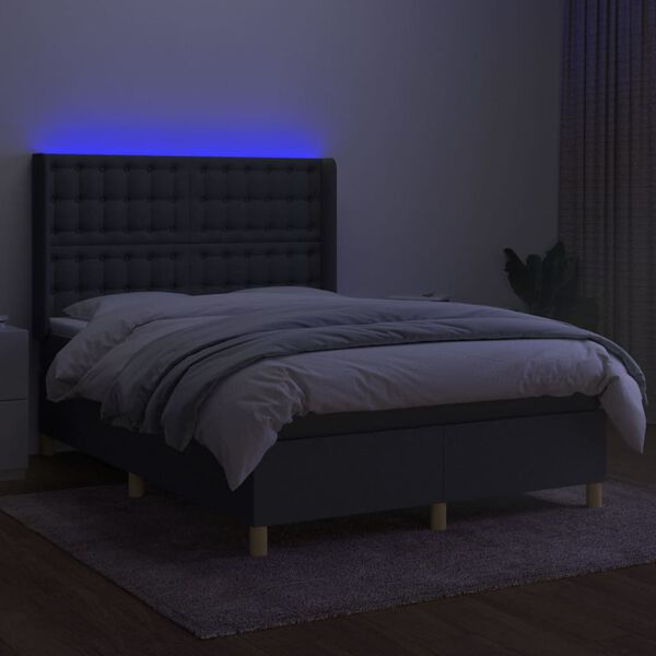 vidaXL Box spring postel s matrac&iacute; a LED tmavě &scaron;ed&aacute; 140x190 cm textil