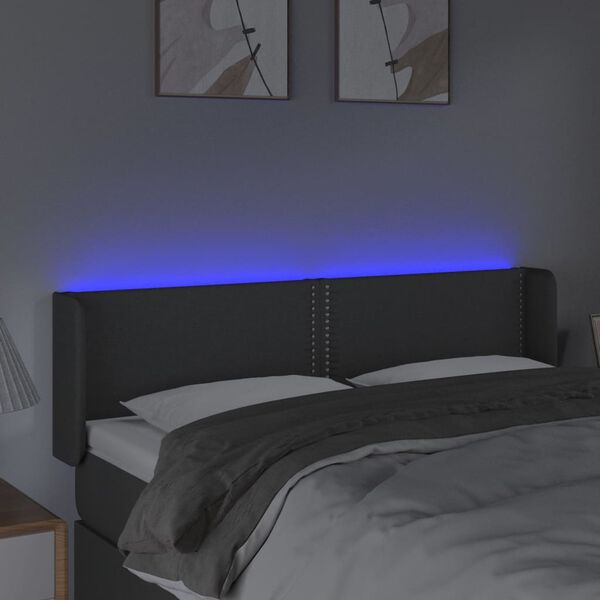 vidaXL Čelo postele s LED tmavě &scaron;ed&eacute; 147 x 16 x 78/88 cm textil