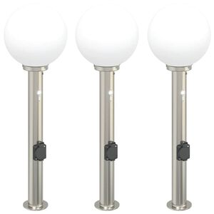 vidaXL Sloupkov&aacute; světla se senzorem a z&aacute;suvkou 3 ks 80 cm nerezov&aacute; ocel IP44