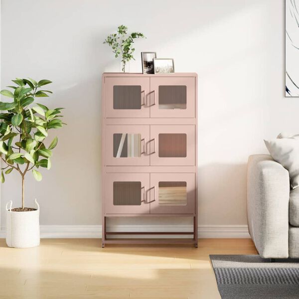 vidaXL Skříň highboard růžová 68x39x123 cm ocel
