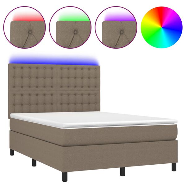 vidaXL Box spring postel s matrac&iacute; a LED taupe 140x200 cm textil