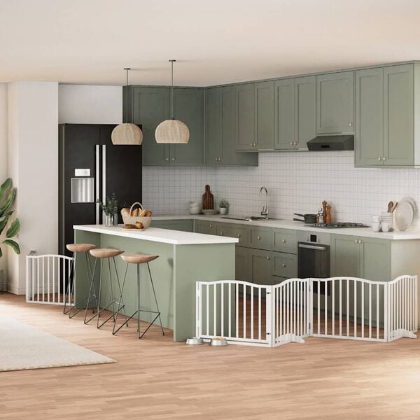 vidaXL Z&aacute;brana pro psy s dv&iacute;řky skl&aacute;dac&iacute; 8 panelů b&iacute;l&aacute; 640 cm topol