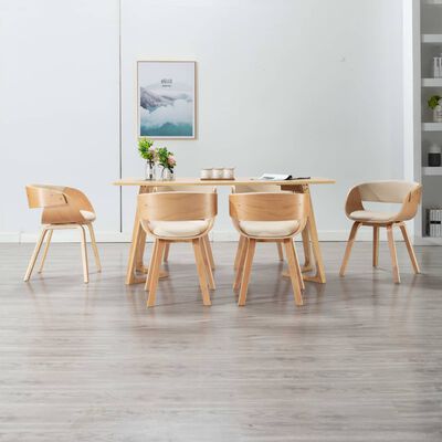 vidaXL Jídelní židle 6 ks krémové ohýbané dřevo a umělá kůže