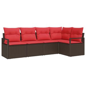 vidaXL Sada zahradn&iacute;ch pohovek 5 pcs Hněd&aacute; a červen&aacute; polyratan