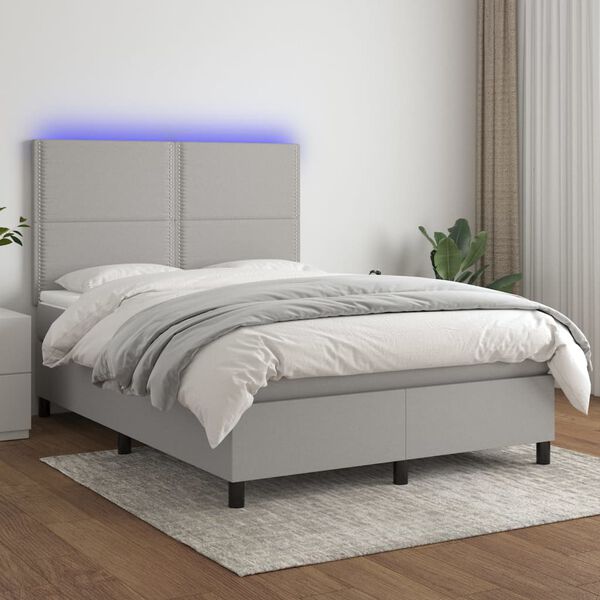 vidaXL Box spring postel s matrac&iacute; a LED světle &scaron;ed&aacute; 140x190 cm textil