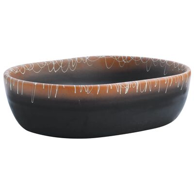vidaXL Umyvadlo na desku černé a oranžové oválné 47x33x13 cm keramika